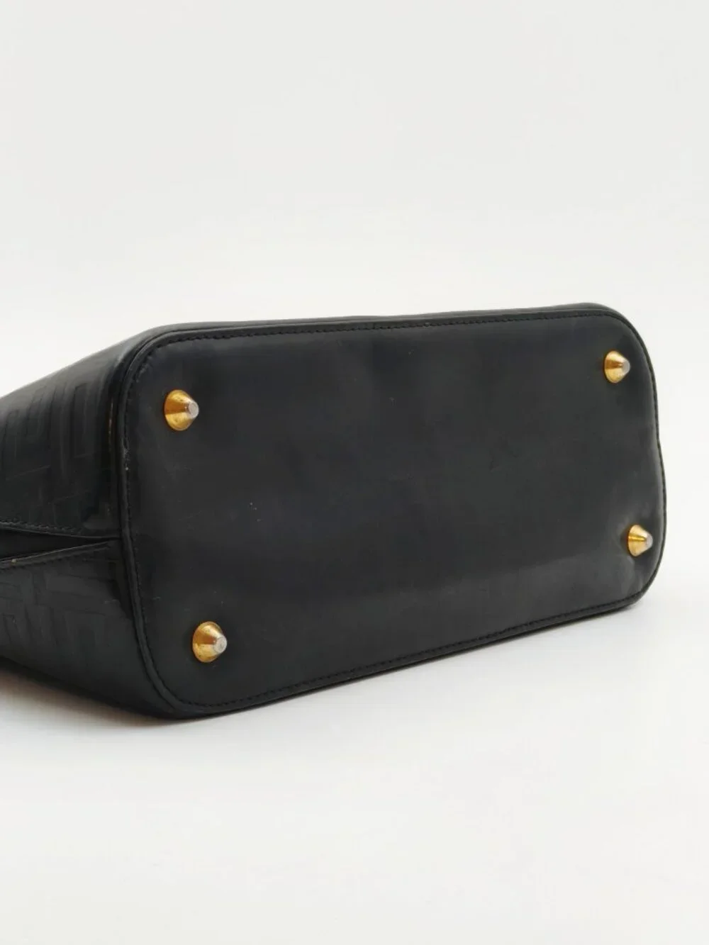 Givenchy Vintage Black Embossed Leather Top Handle Handbag Gold Tone Hardware